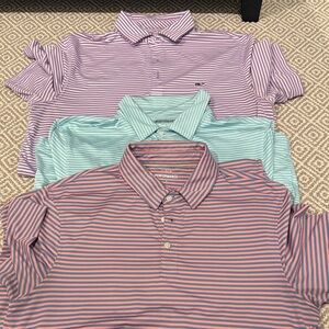Vineyard Vines (M), Striped Polo. green & blue/pink are J Crew Performance